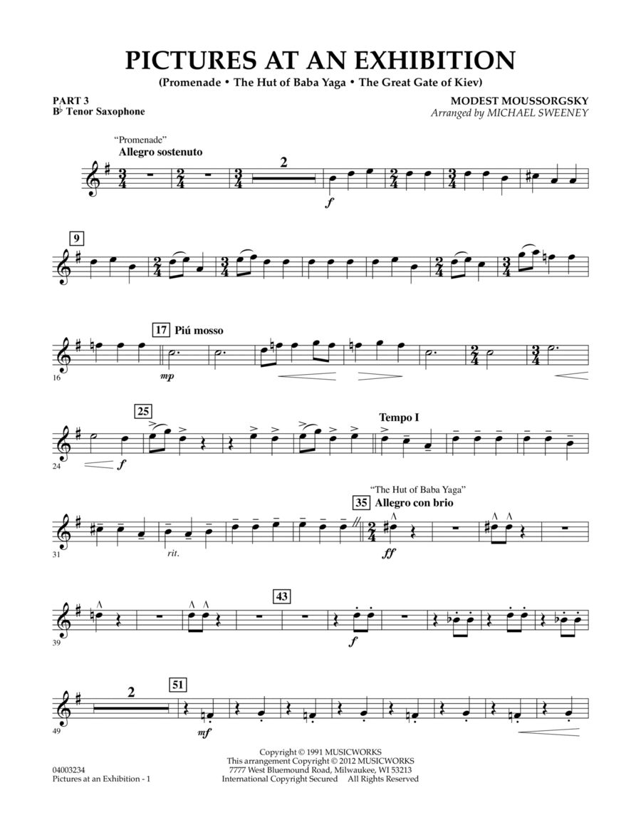 Pictures At An Exhibition (Excerpts) - Pt.3 - Bb Tenor Saxophone Concert Band scores gallery preview page 1