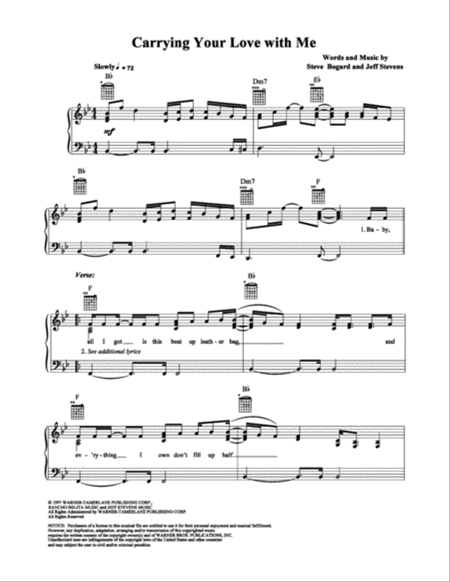 Carrying Your Love With Me Piano, Vocal, Guitar scores gallery preview page 1