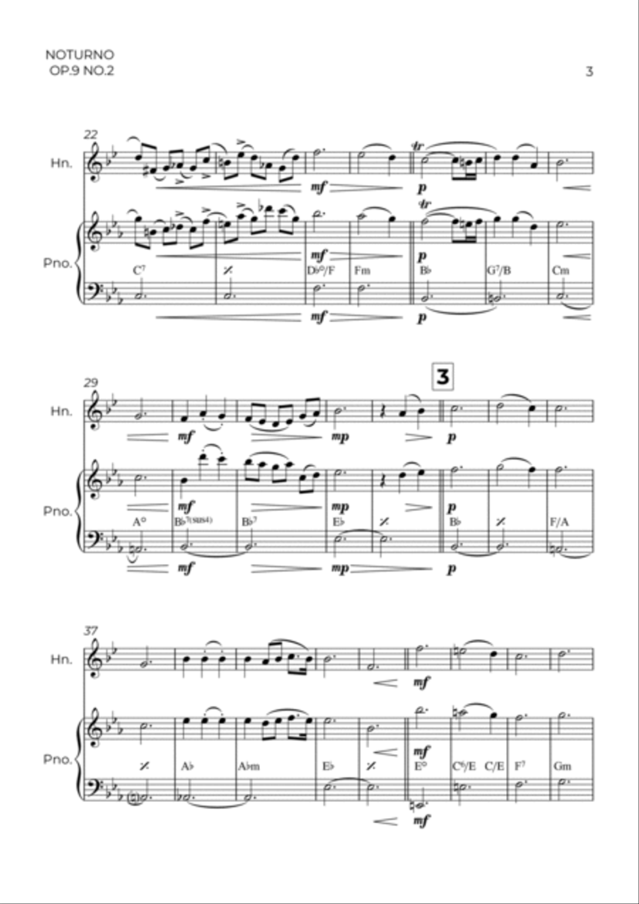 NOTURNO OP.9 NO.2 - CHOPIN - HORN & PIANO Brass Duet scores gallery preview page 3