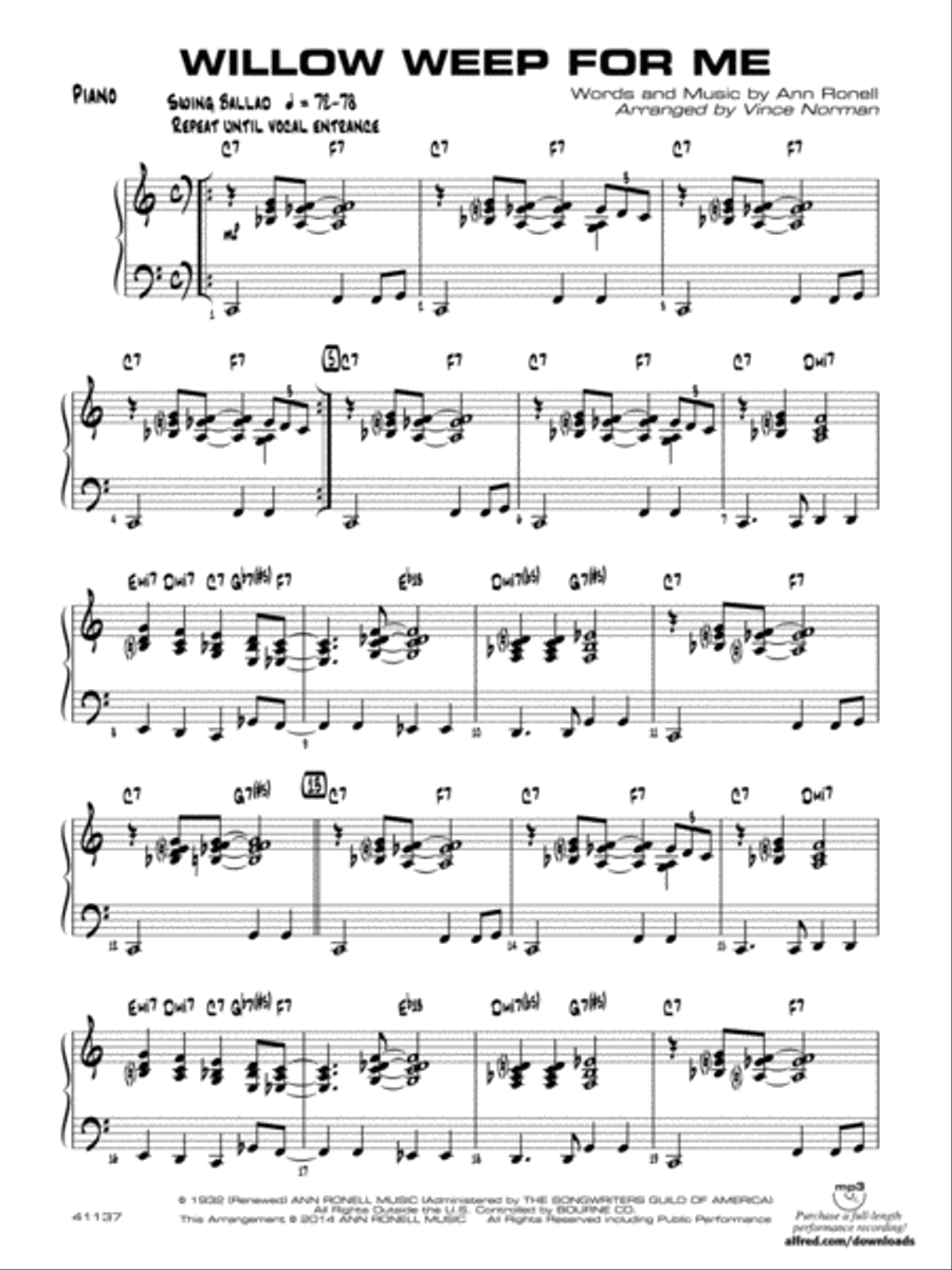Willow Weep for Me: Piano Accompaniment Jazz Ensemble scores gallery preview page 1