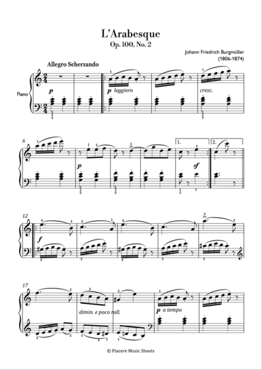 Burgmüller - L'Arabesque in A minor - Easy Piano Method scores gallery preview page 2
