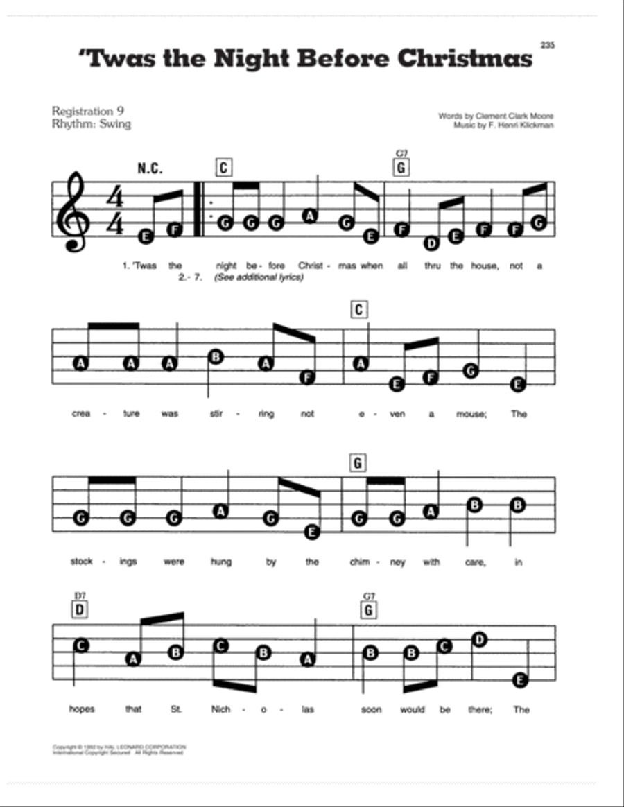 'Twas The Night Before Christmas Electronic Keyboard scores gallery preview page 1