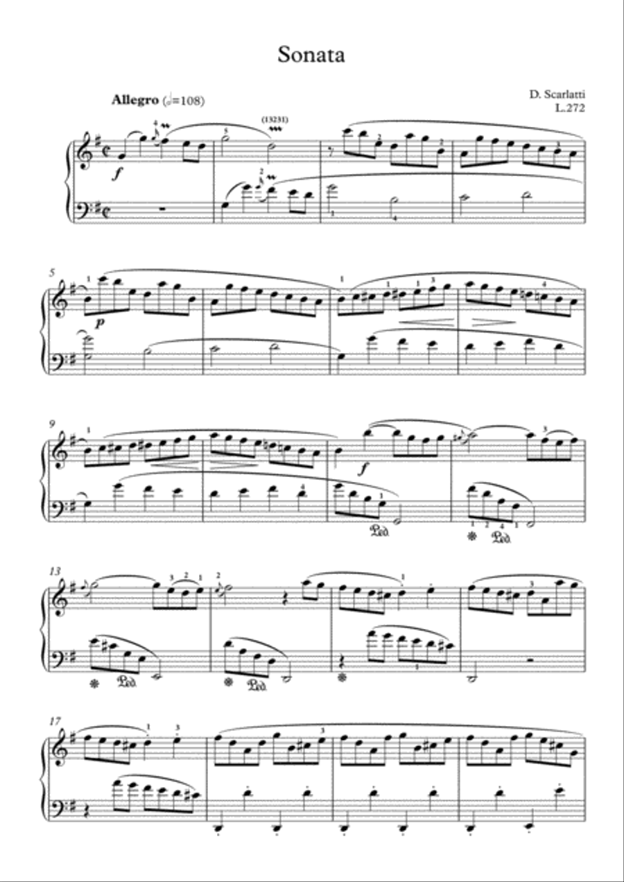 Scarlatti-Sonata in G-Major L.272 K.180(piano) Piano Solo scores gallery preview page 2