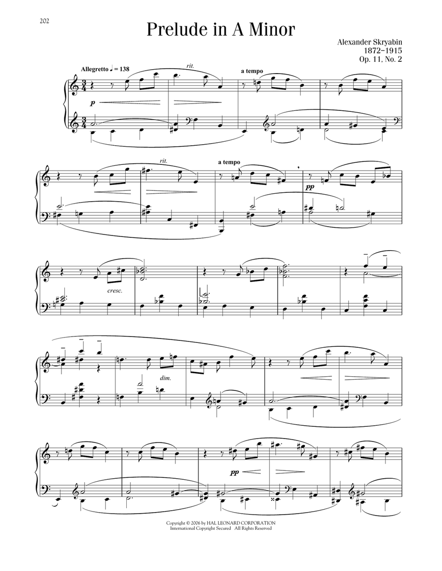 Prelude In A Minor, Op. 11, No. 2 Piano Solo scores gallery preview page 1