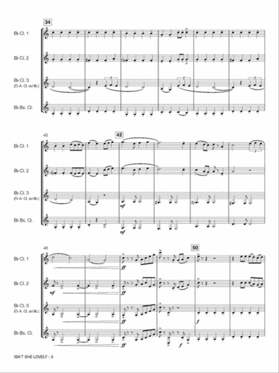 Isn't She Lovely Clarinet Quartet scores gallery preview page 5