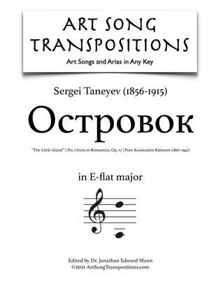 Book cover for TANEYEV: Островок, Op. 17 no. 1 (transposed to E-flat major, "The Little island")