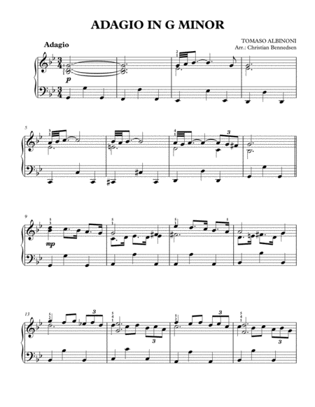 Albinoni - Adagio In G Minor - Piano Solo image number null
