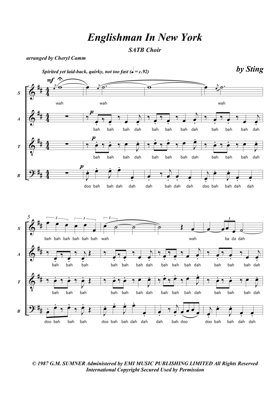 Englishman In New York 4-Part scores gallery preview page 1