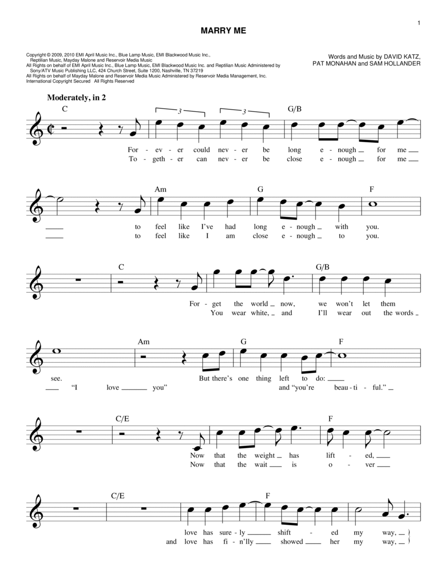 Marry Me Marry Me Piano scores gallery preview page 1