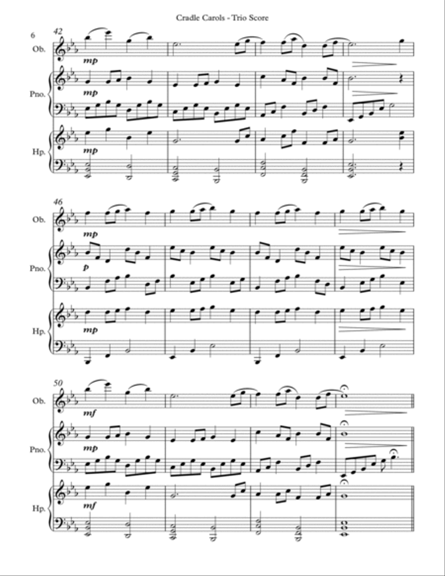 Cradle Carols, Trio for Oboe, Pedal Harp and Piano Pedal Harp scores gallery preview page 6