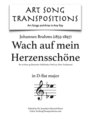 Book cover for BRAHMS: Wach auf mein Herzensschöne (transposed to D-flat major)