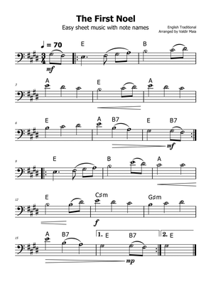 The First Noel - (E Major - with note names)