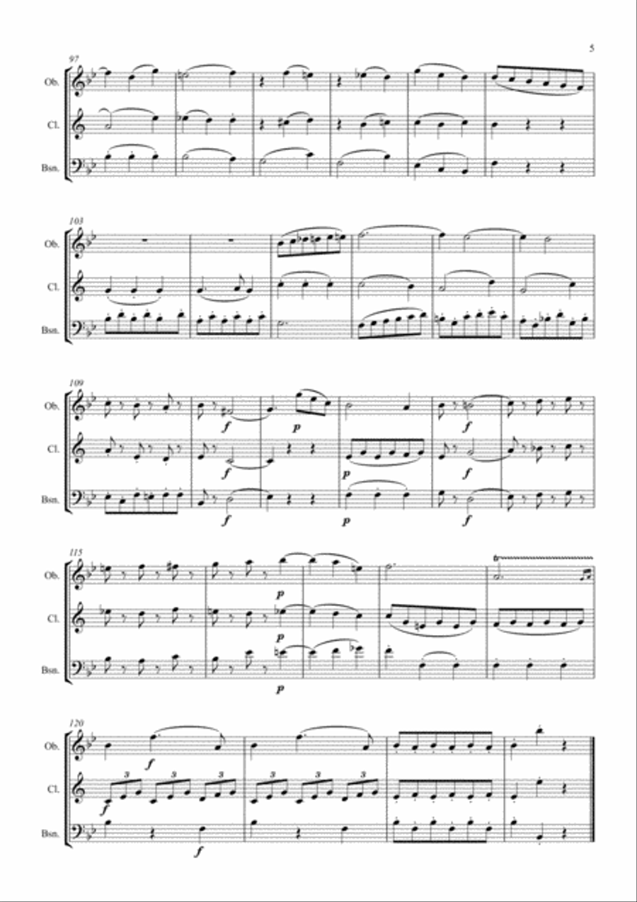 W. A. Mozart - Divertimento No. 1 in Bb, K. 439b arranged for oboe, clarinet and bassoon Woodwind Trio scores gallery preview page 6