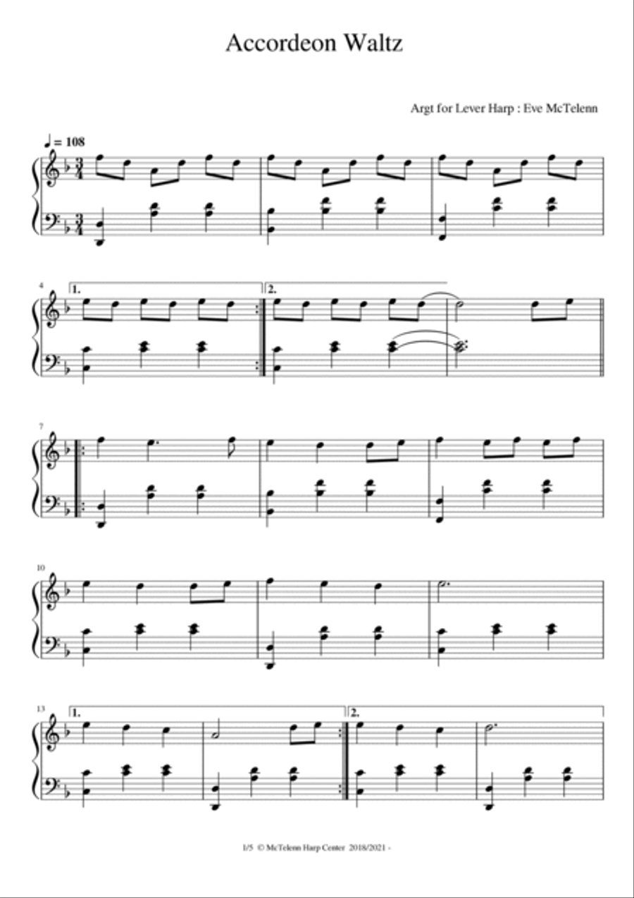 Accordeon Waltz - beginner & 34 String Harp | McTelenn Harp Center Harp scores gallery preview page 6