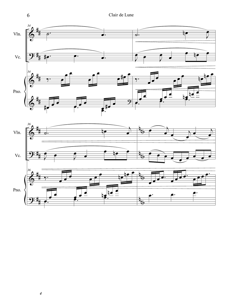 Clair de Lune (Violin and Cello Duet) with piano accompaniment Piano Trio scores gallery preview page 6