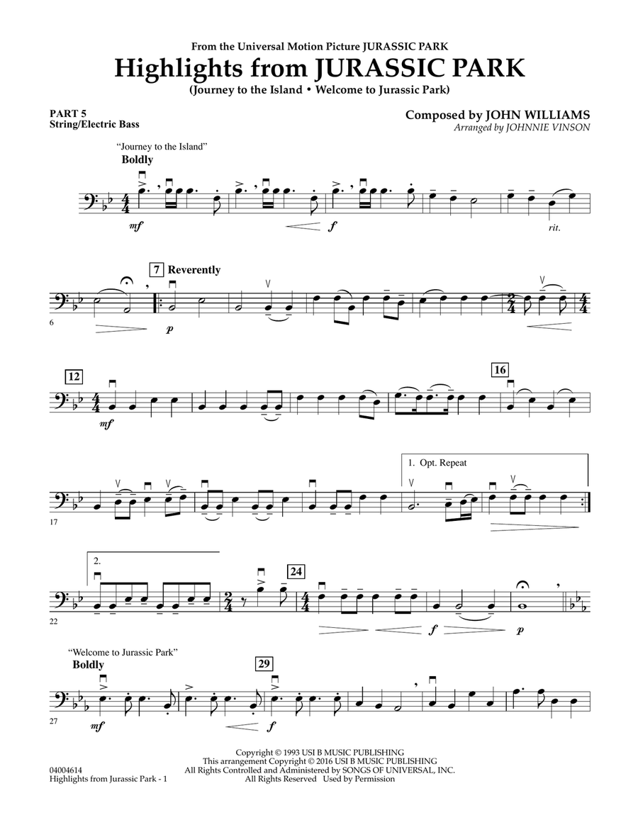 Book cover for Highlights from Jurassic Park - Pt.5 - String/Electric Bass