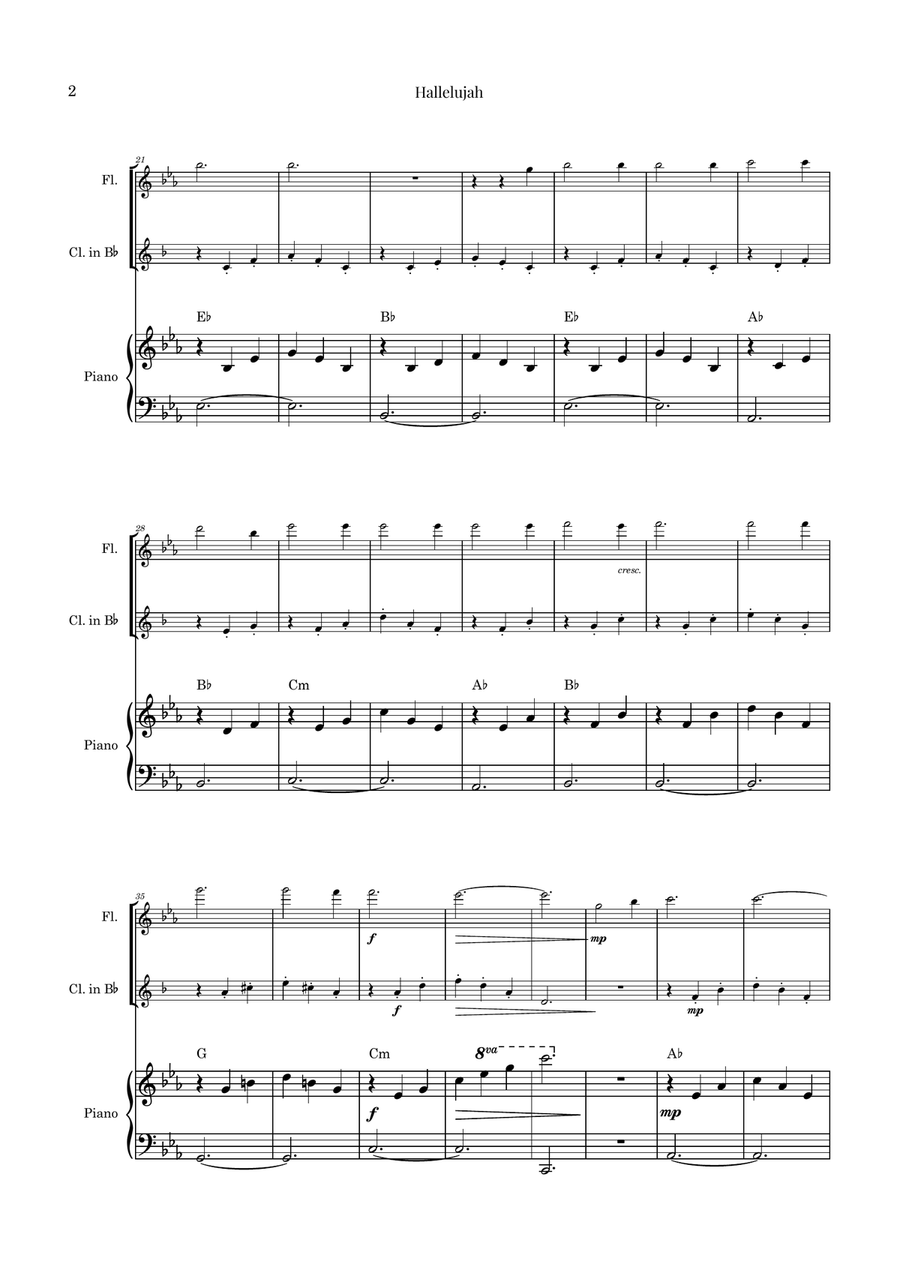 Hallelujah Woodwind Duet scores gallery preview page 2