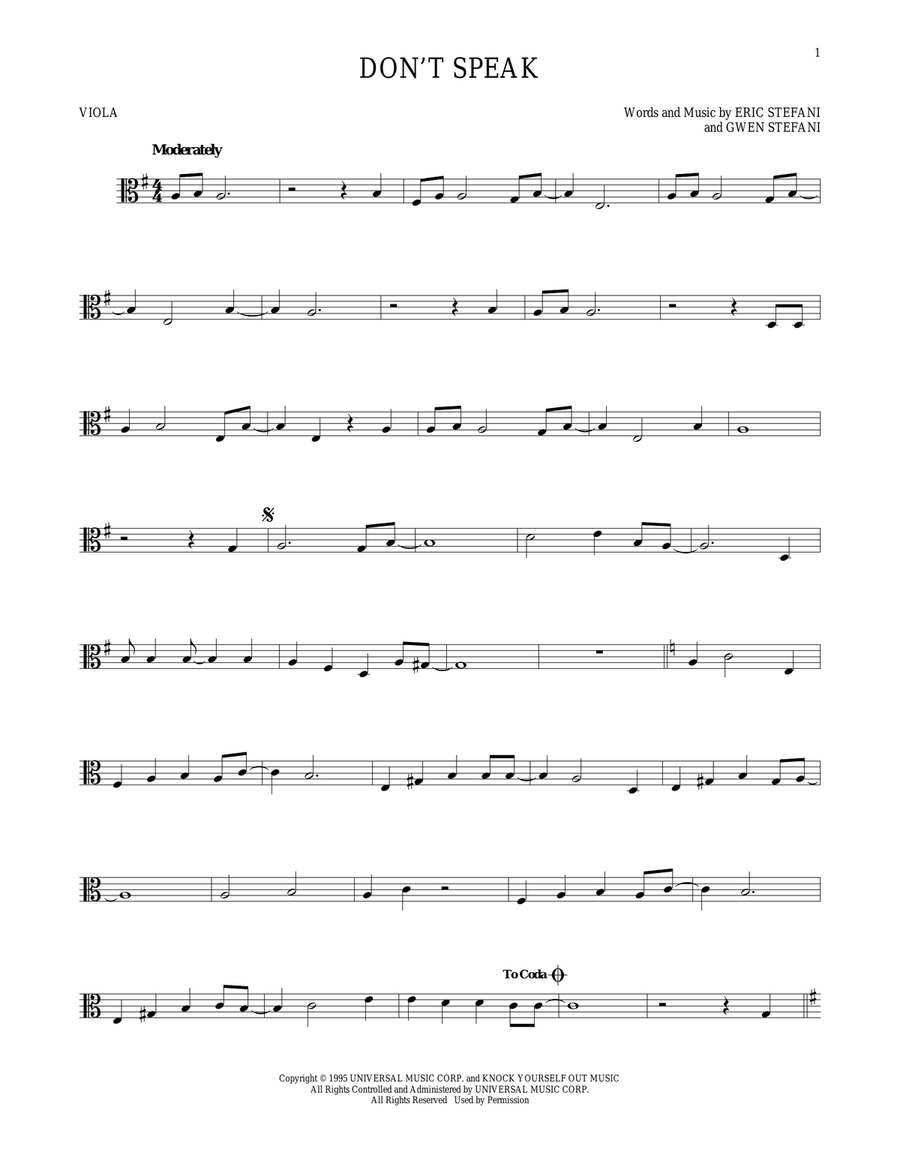 Don't Speak Viola Solo scores gallery preview page 1