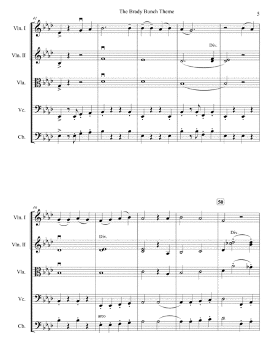 The Brady Bunch Theme from the Paramount Television Series THE BRADY BUNCH String Orchestra scores gallery preview page 6