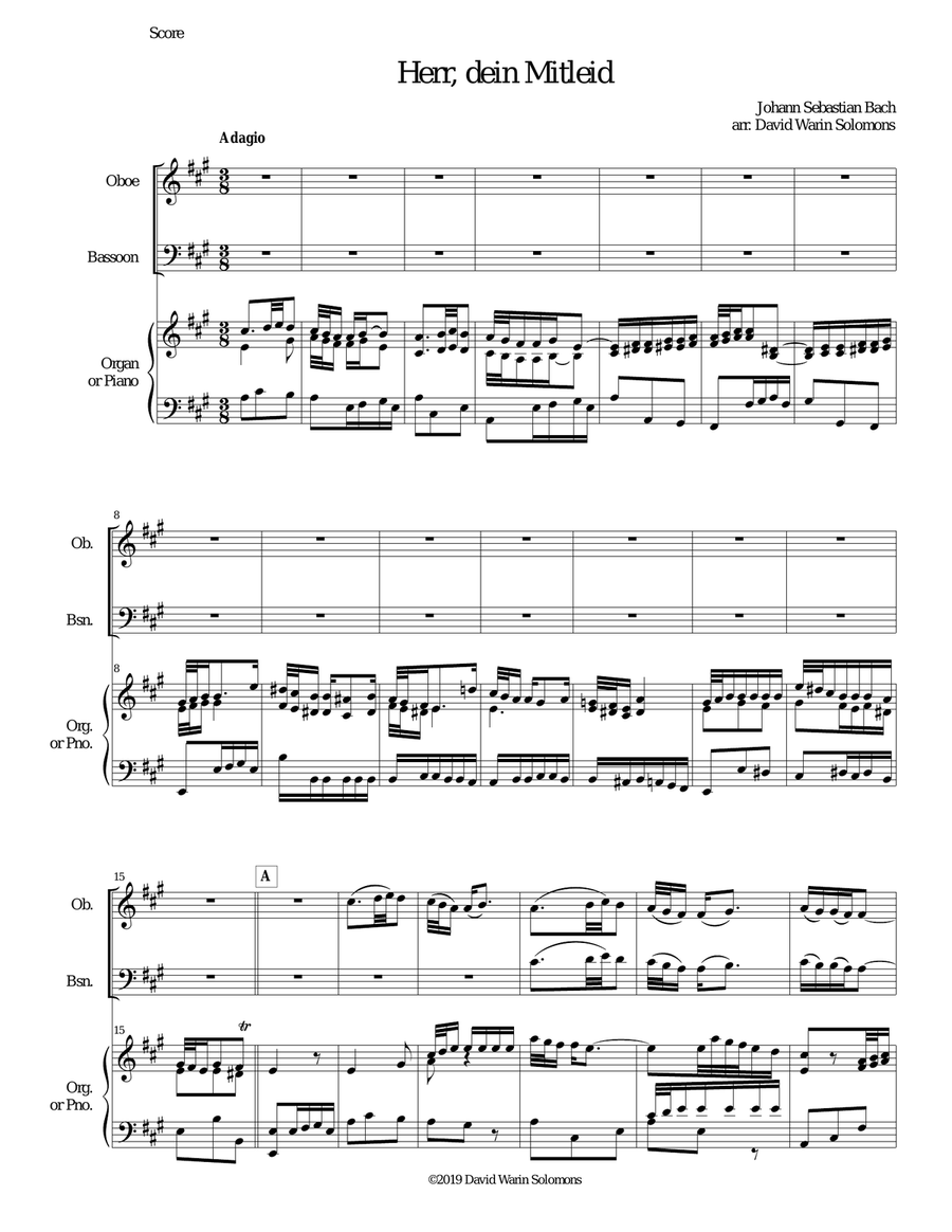 Herr dein Mitleid from the Christmas Oratorio - Weihnachtsoratorium oboe, bassoon and keyboard Bassoon scores gallery preview page 1