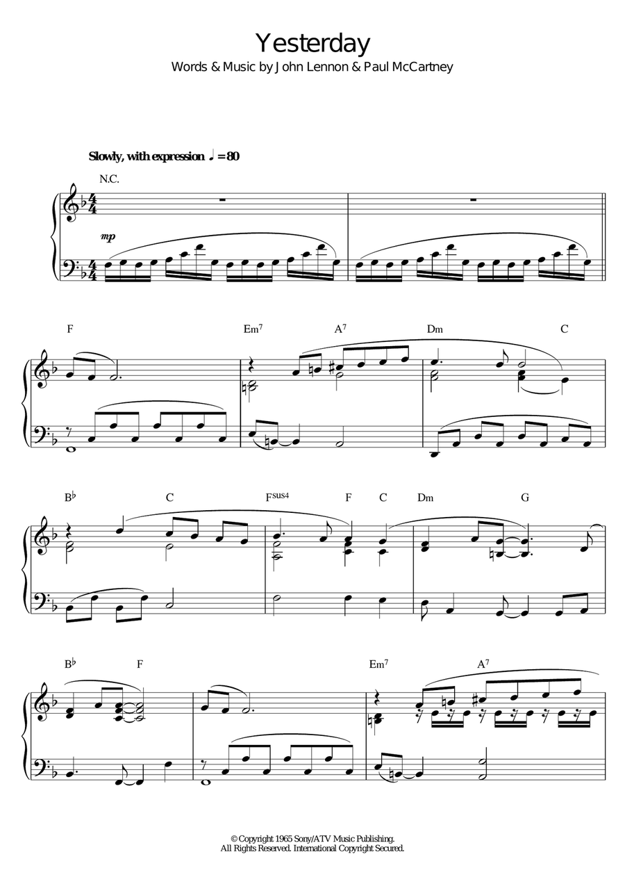 Yesterday Piano Solo scores gallery preview page 1