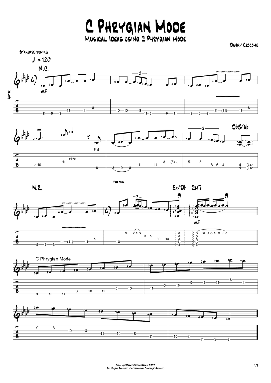 C Phrygian Mode - Musical Ideas Using C Phrygian Mode Electric Guitar scores gallery preview page 1
