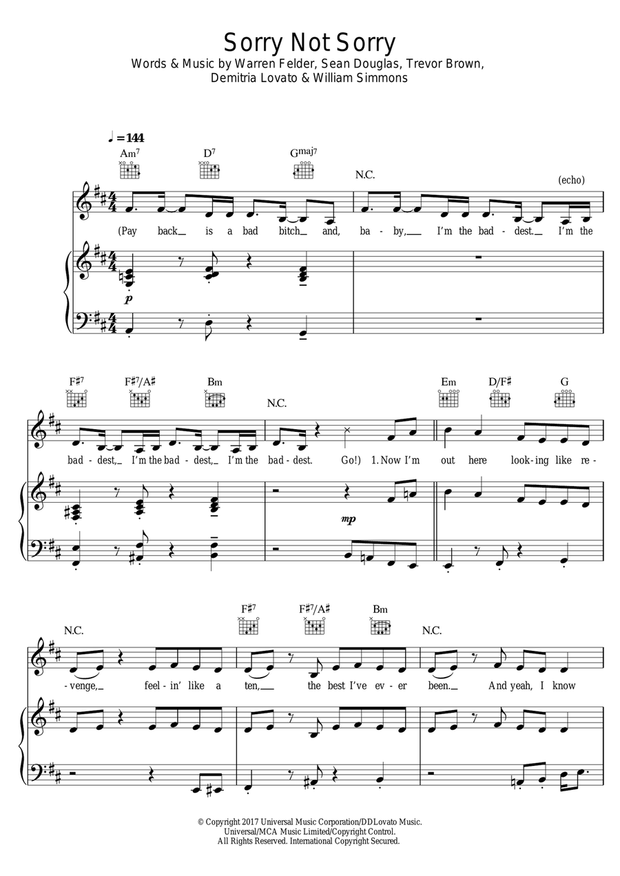 Sorry Not Sorry Sorry Not Sorry Piano, Vocal scores gallery preview page 1