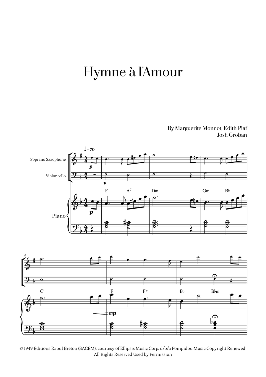 Hymne A L'amour Soprano Saxophone scores gallery preview page 1