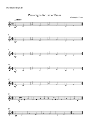Book cover for Passacaglia for Junior Brass Ensemble - Baritone Horn/Euphonium/Trombone Part (Bb)