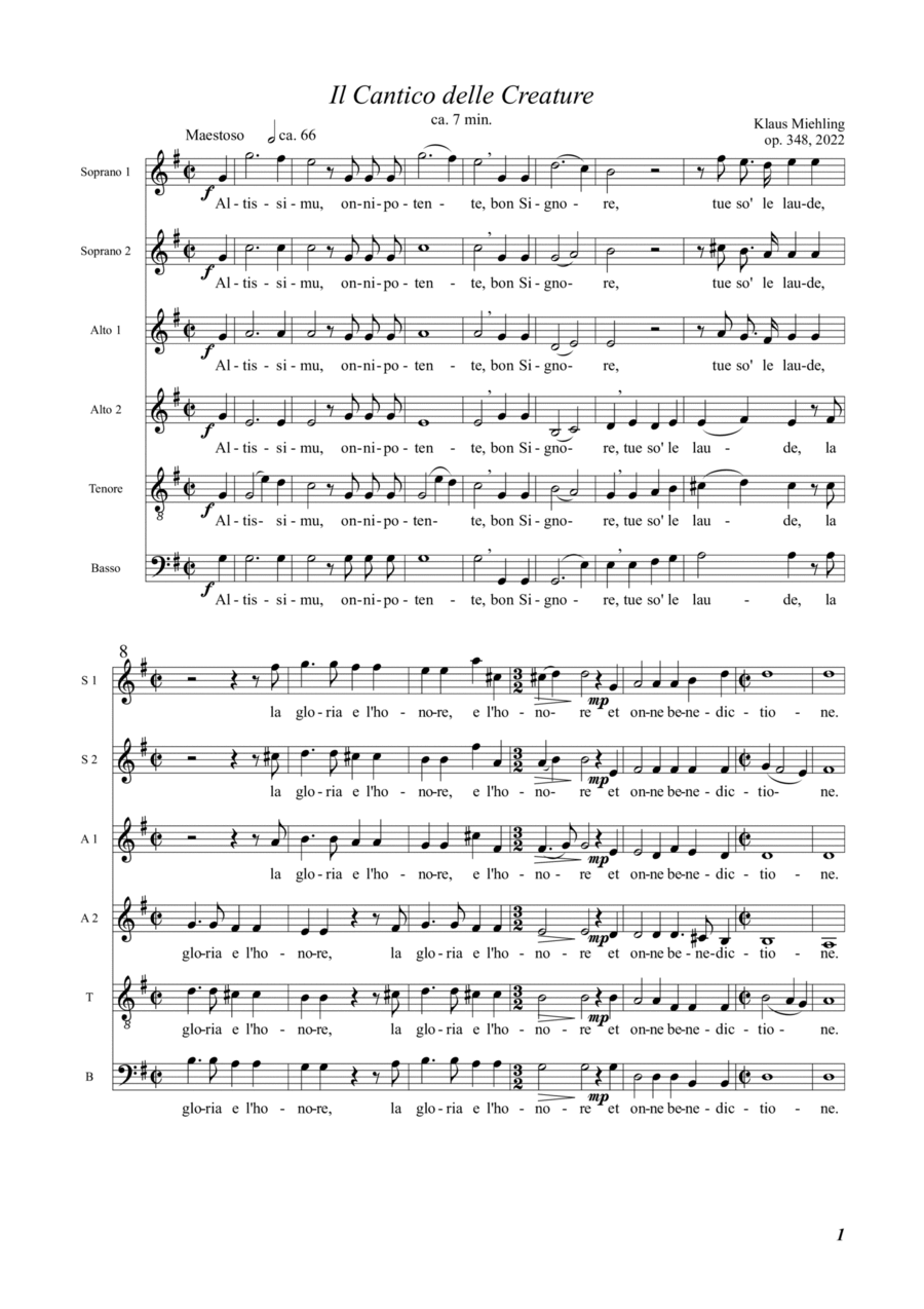 Il Cantico delle Creature A Cappella scores gallery preview page 1