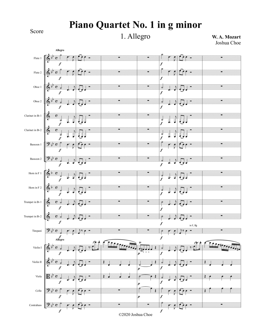 Piano Quartet No. 1 in g minor, Movement 1 Piano Quartet scores gallery preview page 1