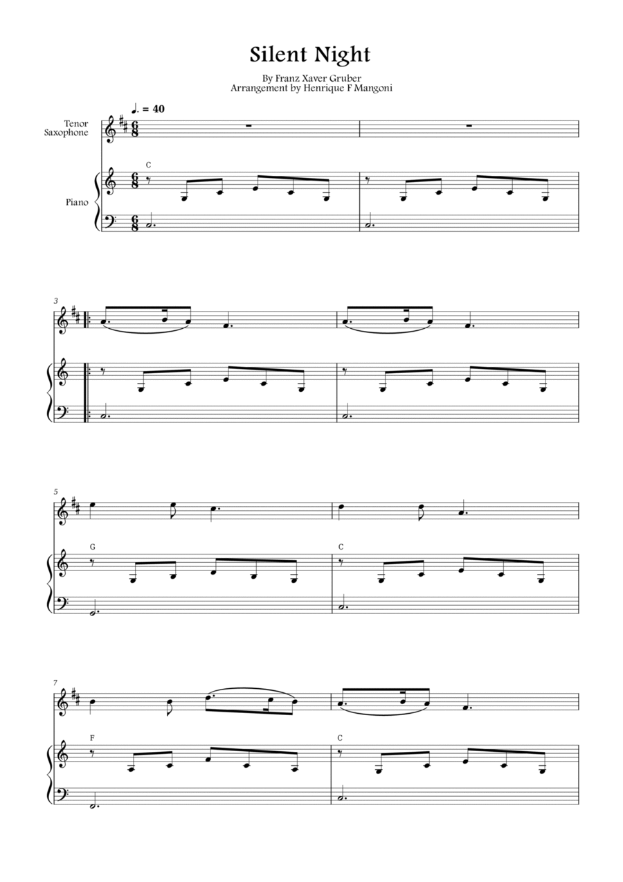 Silent Night (Stille Nacht) Tenor Saxophone scores gallery preview page 1