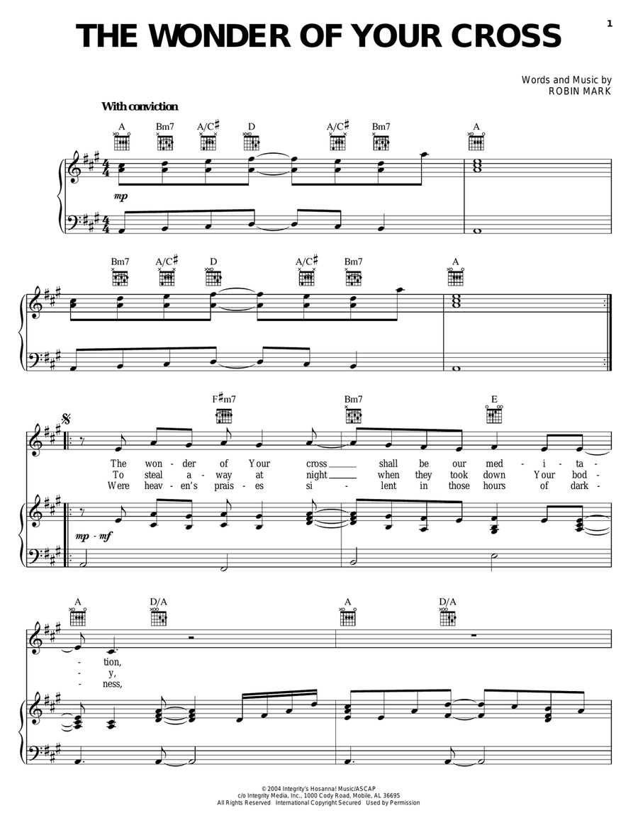 The Wonder Of Your Cross Piano, Vocal, Guitar scores gallery preview page 1