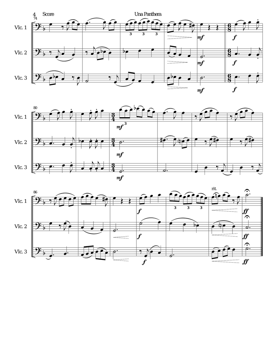 Una panthera in compagnia de Marte (A Panther in company of Mars) arranged for 3 cellos Cello Solo scores gallery preview page 4