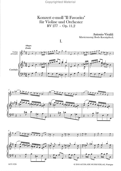 Konzert e-moll RV 277 (op.11,2) fur Violine und Orchester "Il Favorito"