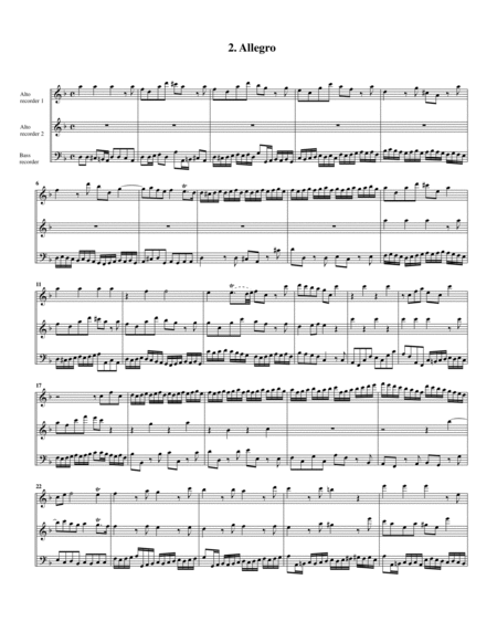 Trio sonata Op.2, no.5, HWV 390 (Arrangement for 3 recorders (AAB))
