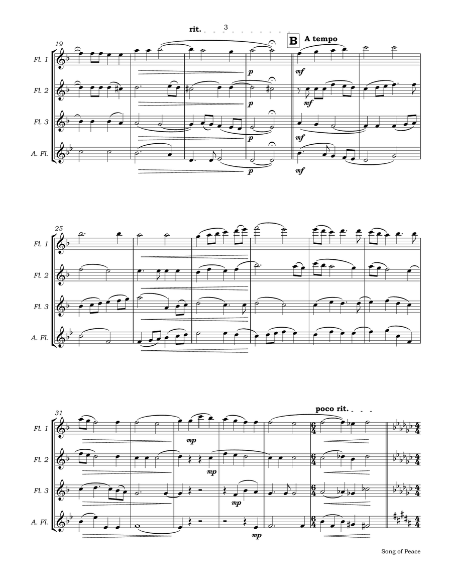 Song of Peace for Flute Quartet (3C, A) Flute Quartet scores gallery preview page 6