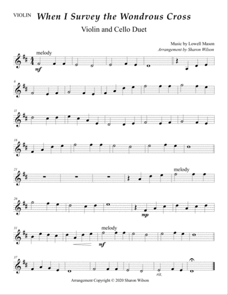 When I Survey the Wondrous Cross (for String Duet – Violin and Cello) String Duet scores gallery preview page 2