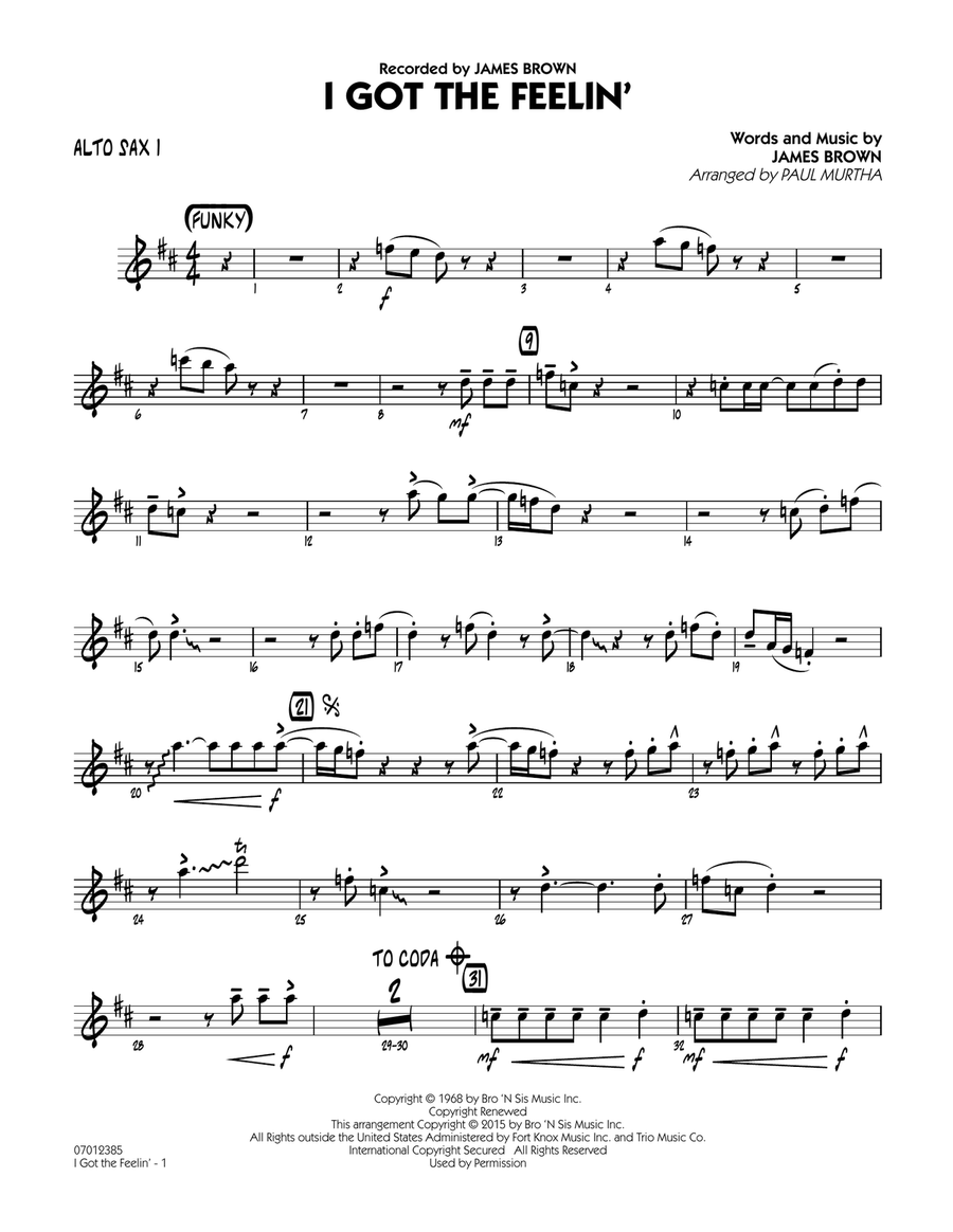I Got The Feelin' - Alto Sax 1