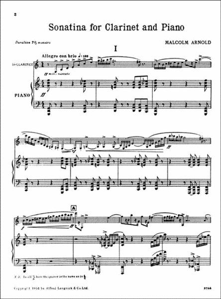 Sonatina for Clarinet and Piano Opus 29