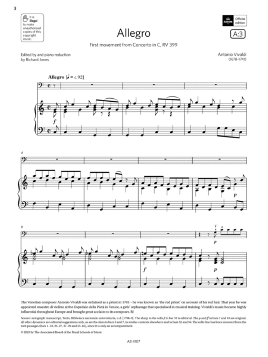 Allegro (Grade 4, A3, from the ABRSM Cello Syllabus from 2024) Cello Solo scores gallery preview page 3