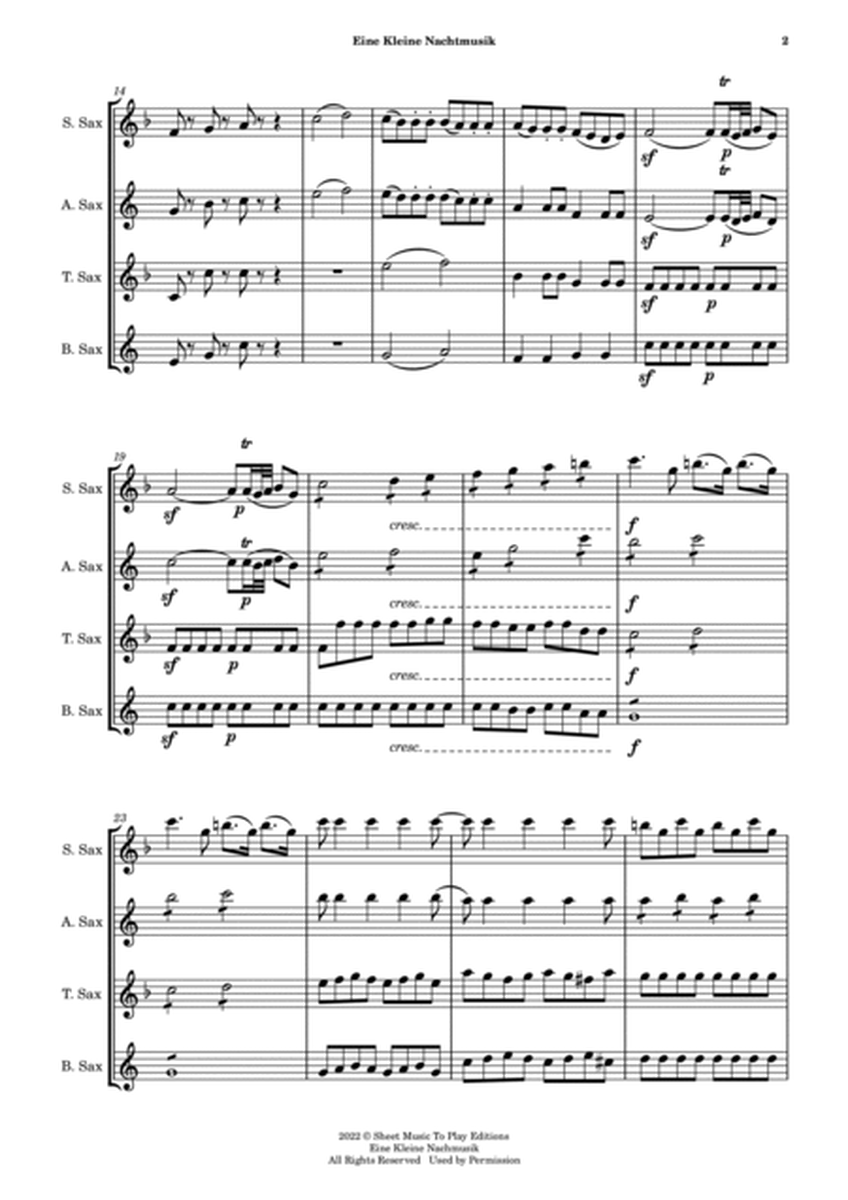 Eine Kleine Nachtmusik (1 mov.) - Saxophone Quartet (Full Score and Parts) image number null