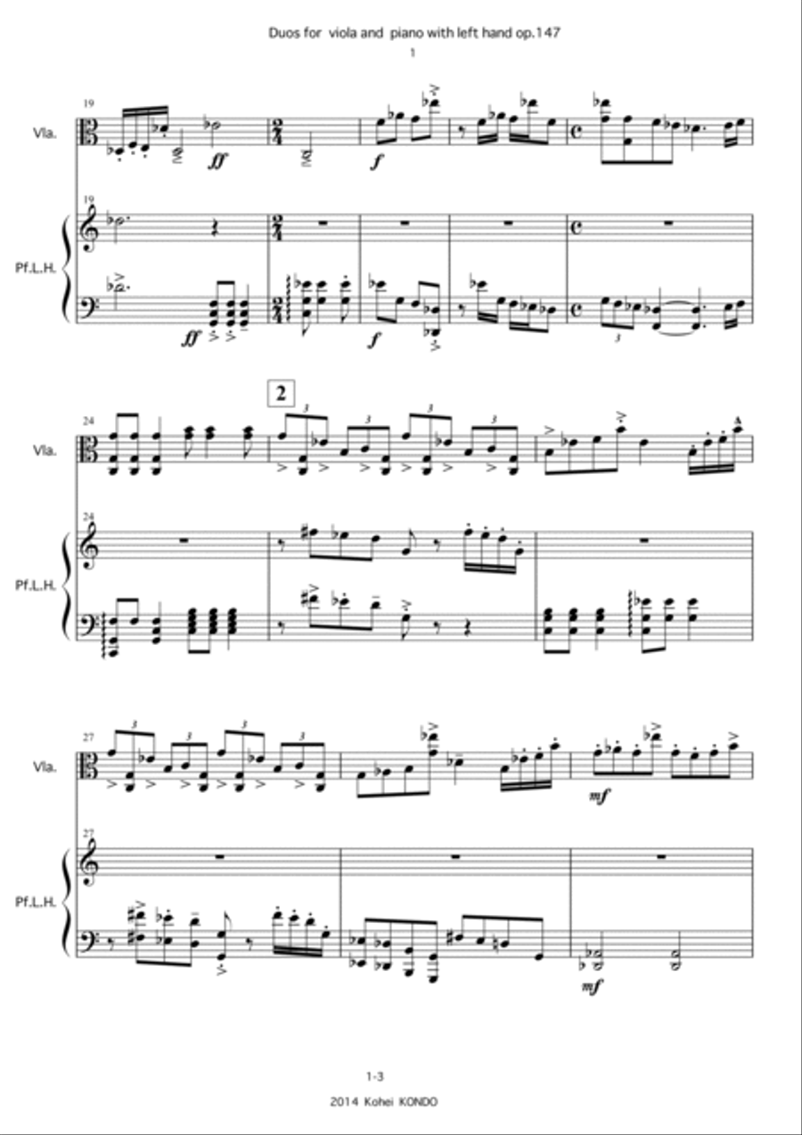 Duos for viola and piano with left hand Op.147 For Viola and Piano with left hand image number null