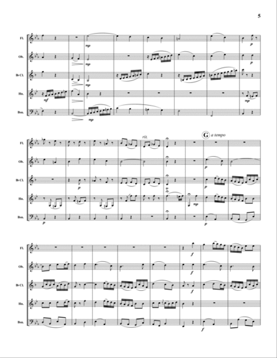 Quintet in Eb, No. 3, K. 407 (Mvt. 3) Woodwind Quintet scores gallery preview page 5