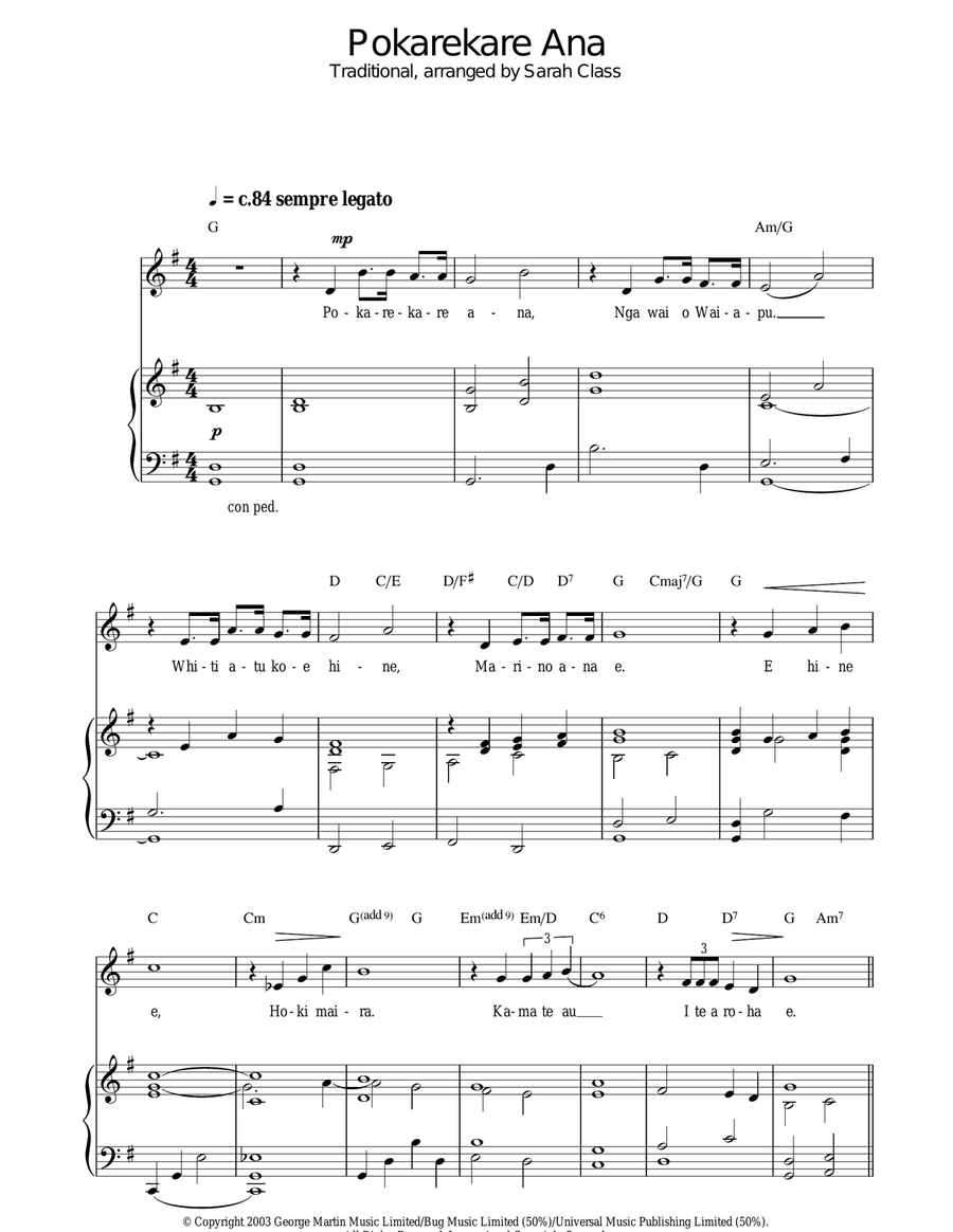 Pokarekare Ana Pokarekare Ana Piano, Vocal, Guitar scores gallery preview page 1