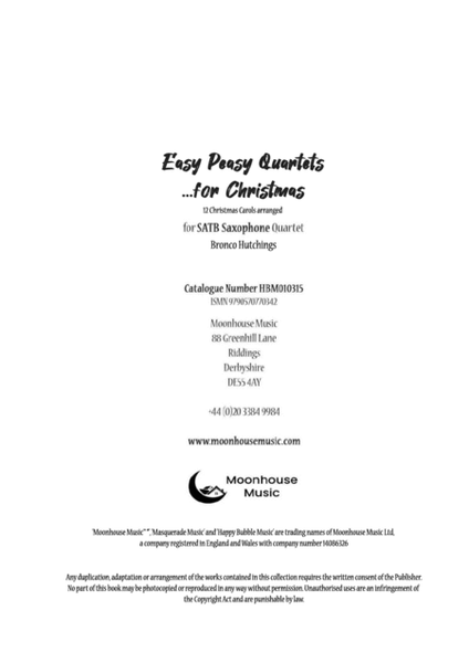 Easy Peasy Quartets for Christmas - 12 easy SATB Saxophone Quartets by Bronco Hutchings image number null