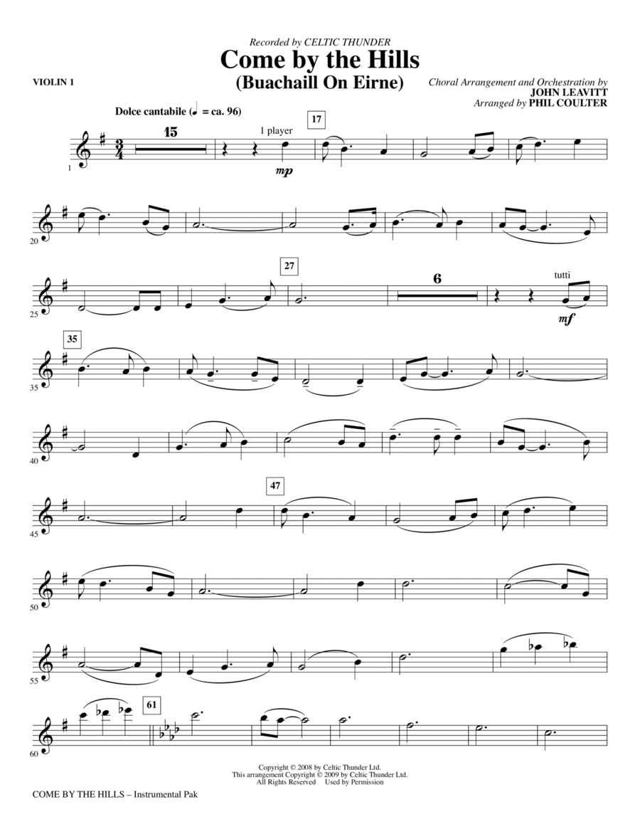 Come By The Hills (Buachaill On Eirne) - Violin 1 Choir scores gallery preview page 1