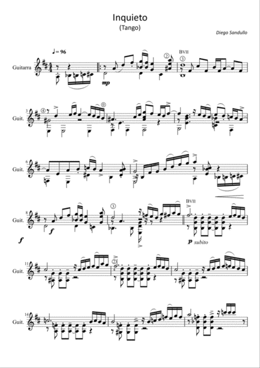 Inquieto (Tango) Classical Guitar scores gallery preview page 1