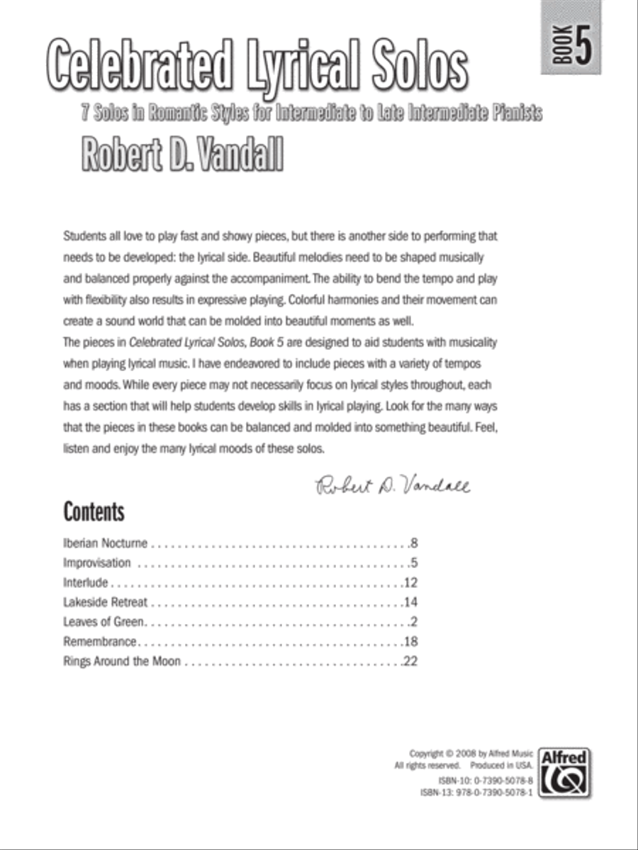 Celebrated Lyrical Solos, Book 5 Piano Solo scores gallery preview page 2
