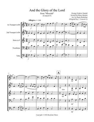 And the Glory of the Lord (from "Messiah") (F) (Brass Quintet - 2 Trp, 1 Hrn, 1 Trb, 1 Tuba)